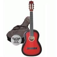 Ashton SPCG12 1/2 Size Classical Guitar Starter Pack - Transparent Red Burst