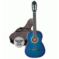 Ashton SPCG44 Full Size Classical Guitar Starter Pack - Transparent Blue Burst