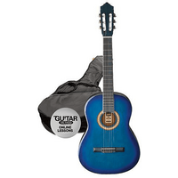 Ashton SPCG34 3/4 Size Classical Guitar Starter Pack - Transparent Blue Burst
