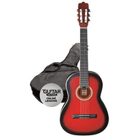 Ashton SPCG34 3/4 Size Classical Guitar Starter Pack - Transparent Red Burst