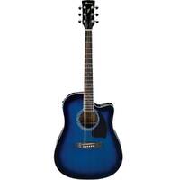 Ibanez PF15ECE Acoustic Electric Guitar with Cutaway - Transparent Blue Sunburst High Gloss