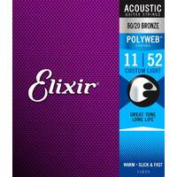 Elixir 11025 Polyweb 80/20 Bronze Custom Light Acoustic Guitar Strings 11-52