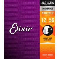Elixir 11077 Nanoweb 80/20 Bronze Light/Medium Acoustic Guitar Strings 12-56