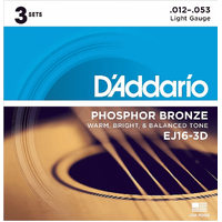 D'Addario EJ16 3 Pack Phosphor Bronze Guitar Strings Light 12-53