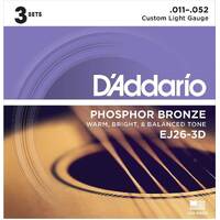 D'Addario EJ26 3 Pack Phosphor Bronze Guitar Strings Custom Light 11-52