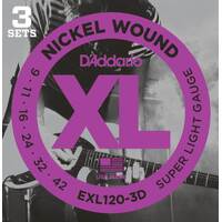 D'Addario EXL120 3 Pack Nickel Wound Electric Guitar Strings Super Light 9-42