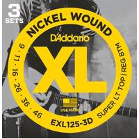D'Addario EXL125 3 Pack Nickel Wound Electric Guitar Strings SLTRB 9-46